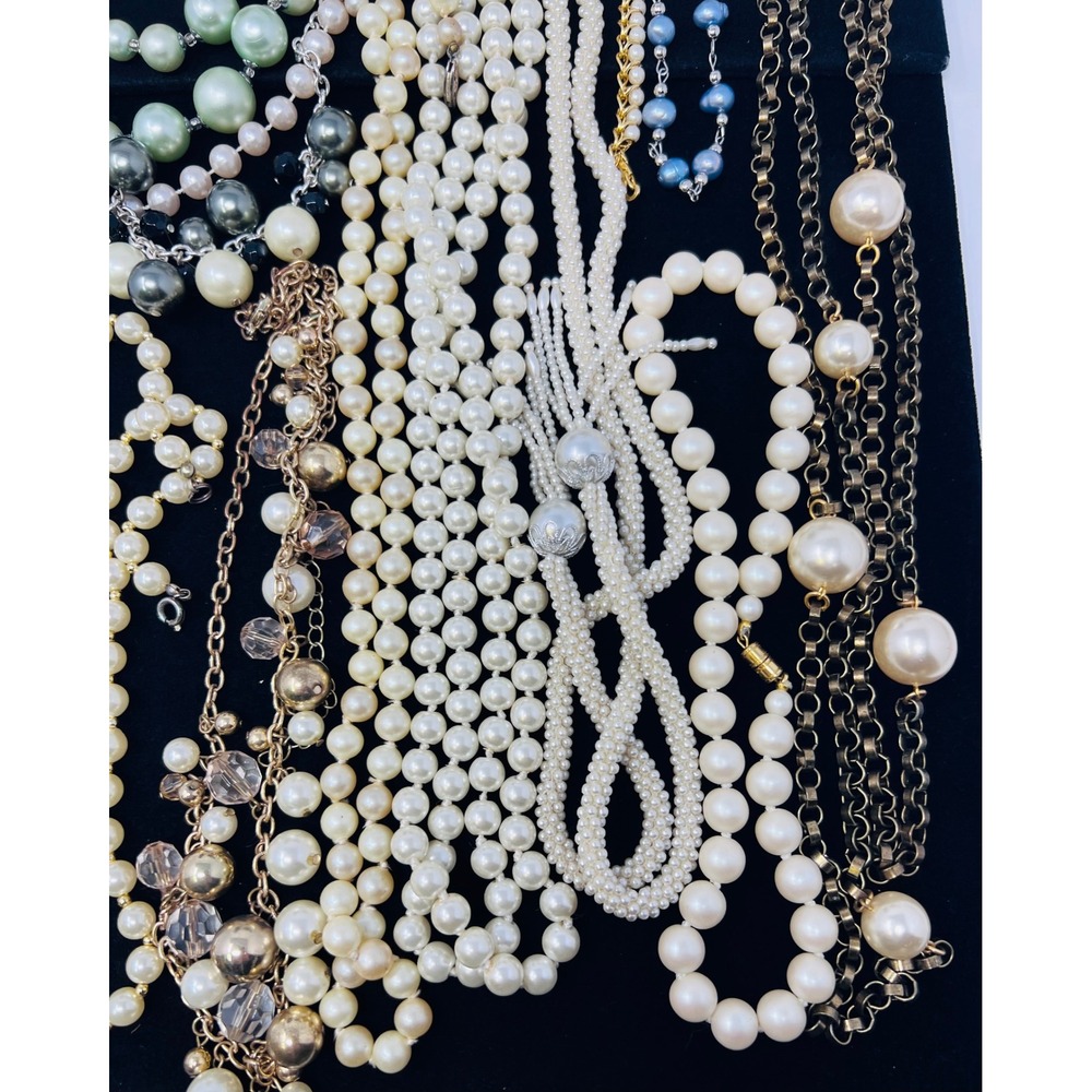 Vintage to Modern Pearl Necklace & Bracelet Gold & Silver Tone Beaded Lot of 30 - Picture 6 of 16